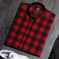 Vente flash ❤️ Chemise Manches Longues Slim Fit 159 Carreaux Noir Rouge de LBO 👍 -France LBO Soldes Boutique lbo 103638 FAB SHALBO 159 20200306T150307 06