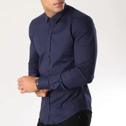 Nouveau ⭐ Chemise Manches Longues Slim Fit 293 Bleu Marine de LBO ❤️ -France LBO Soldes Boutique lbo 112276 FAB SHALBO 293 20181009T164615 02