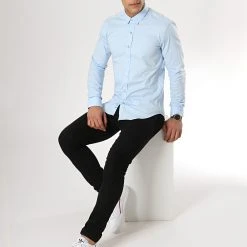 Top 10 😉 Chemise Manches Longues Slim Fit 294 Bleu Clair de LBO ⌛ -France LBO Soldes Boutique lbo 112277 FAB SHALBO 294 20190419T151034 02