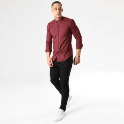 Offres 👏 Chemise Manches Longues Slim Fit 401 Bordeaux de LBO 🎉 -France LBO Soldes Boutique lbo 129494 fab shalbo 401 20180828T180843 02