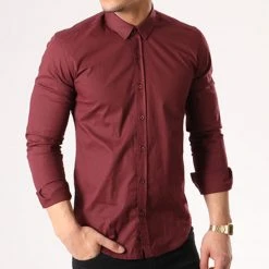 Offres 👏 Chemise Manches Longues Slim Fit 401 Bordeaux de LBO 🎉 -France LBO Soldes Boutique lbo 129494 fab shalbo 401 20180828T180843 04