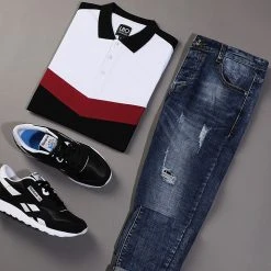 Bon marché ⭐ Polo Manches Courtes Tricolore Retro 427 Noir Blanc Bordeaux de LBO 😉 -France LBO Soldes Boutique lbo 136676 FAB SHALBO 427 20200224T112602 03