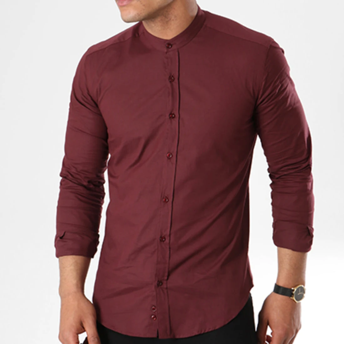 Remise 👍 Chemise Manches Longues Col Mao Slim Fit 402 Bordeaux de LBO ❤️ 3 Remise 👍 Chemise Manches Longues Col Mao Slim Fit 402 Bordeaux de LBO ❤️
