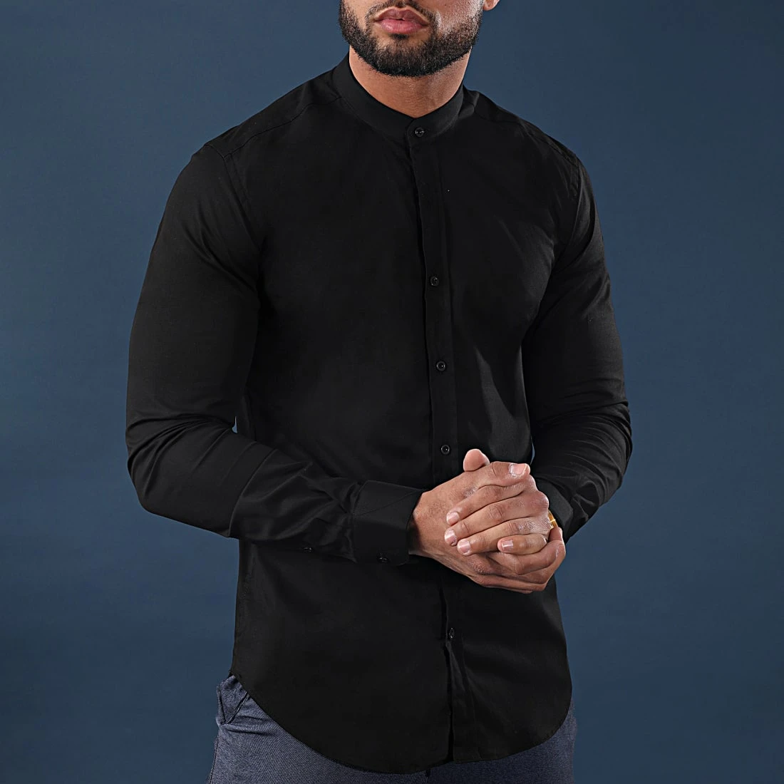 Grosses soldes 🔔 Chemise Manches Longues Col Mao Slim Fit 403 Noir de LBO ❤️ 7 Grosses soldes 🔔 Chemise Manches Longues Col Mao Slim Fit 403 Noir de LBO ❤️ – Image 5