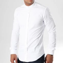 De gros 🎁 Chemise Manches Longues Col Mao Slim Fit 404 Blanc de LBO 🔔 -France LBO Soldes Boutique lbo 136703 fab shalbo 404 20180903T143458 04