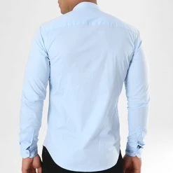 Meilleure affaire 🎉 Chemise Manches Longues Col Mao Slim Fit 405 Bleu Clair de LBO 🧨 -France LBO Soldes Boutique lbo 136704 fab shalbo 405 20180903T143458 05