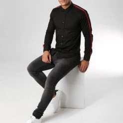 Sortie ✔️ Chemise Manches Longues Avec Bandes Slim Fit 543 Noir de LBO ✔️ -France LBO Soldes Boutique lbo 155896 FAB SHALBO 543 20181026T165331 02