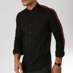 Sortie ✔️ Chemise Manches Longues Avec Bandes Slim Fit 543 Noir de LBO ✔️ -France LBO Soldes Boutique lbo 155896 FAB SHALBO 543 20181026T165333 04