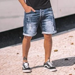 Meilleure vente ❤️ Short Jean Avec Dechirures LB054-B1 Bleu Brut de LBO 💯 -France LBO Soldes Boutique lbo 164506 FAB LBO LB054 B1 BRUT DESTR 20210528T073502 05