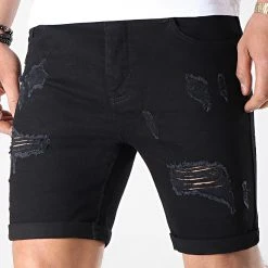 Meilleure vente 💯 Short Jean Avec Dechirures LB054-B7 Noir de LBO 🎁