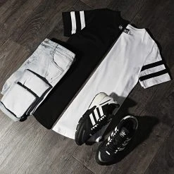 Bon marché 👍 Lot de 2 Tee Shirts Oversize Avec Bandes 718 Noir Et Blanc de LBO 💯 -France LBO Soldes Boutique lbo 173224 FAB SHALBO 718 TPDT 20210330T084150 05