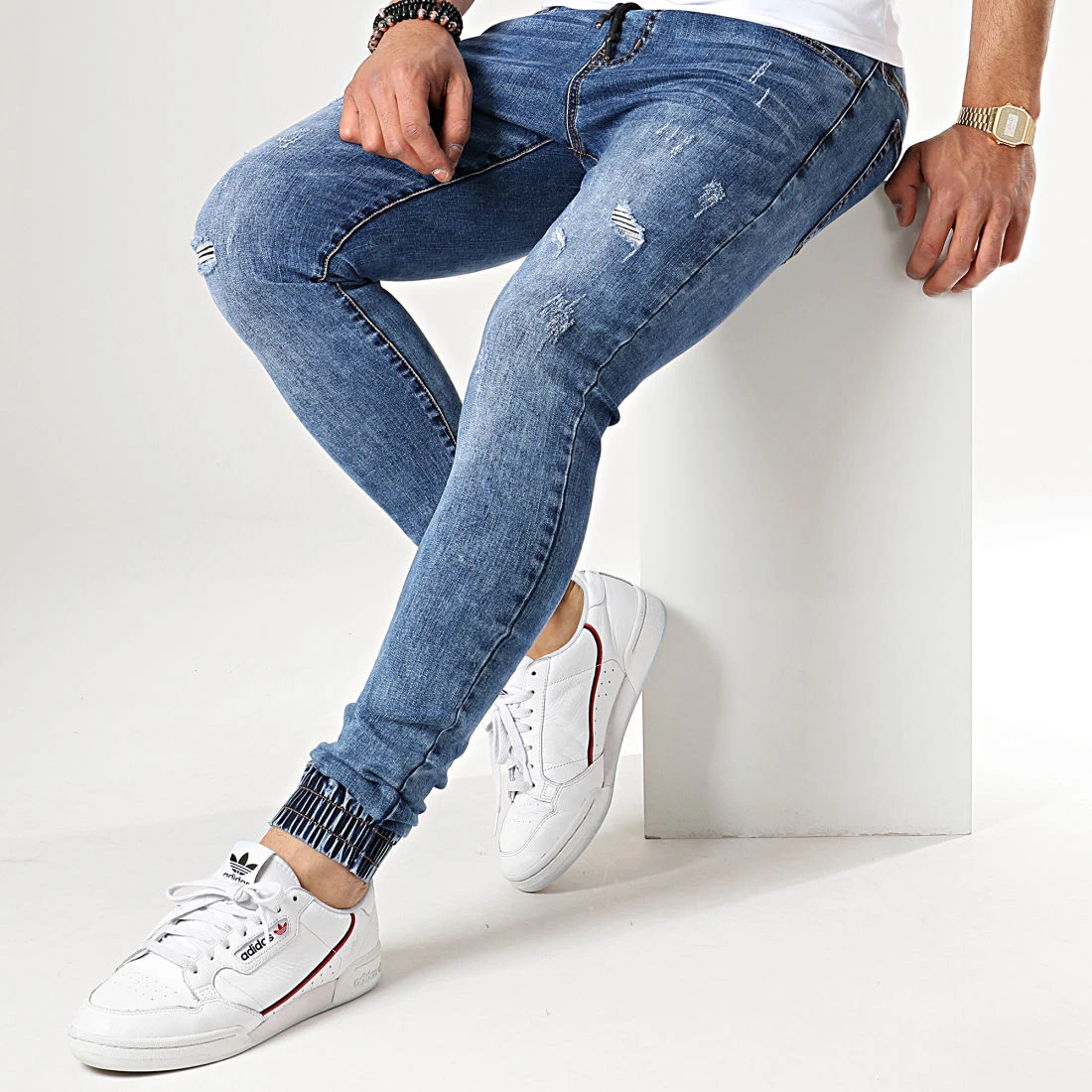 Vente flash 💯 Jogger Pant Skinny Jeans Avec Dechirures LC20180426-1D Denim Bleu Medium de LBO ✨ 4 Vente flash 💯 Jogger Pant Skinny Jeans Avec Dechirures LC20180426-1D Denim Bleu Medium de LBO ✨ – Image 2