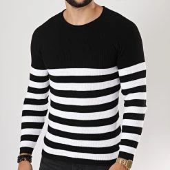 Le moins cher 🛒 Pull Avec Rayures Mariniere JUM-02 Noir de LBO 🔔 -France LBO Soldes Boutique lbo 180508 FAB LBO 1006 JUM 02 20190909T084614 01