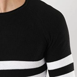 Le moins cher 🛒 Pull Avec Rayures Mariniere JUM-02 Noir de LBO 🔔 -France LBO Soldes Boutique lbo 180508 FAB LBO 1006 JUM 02 20190909T084618 03