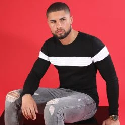 Meilleur prix 😀 Pull Avec Bande Blanche JUM-05 Noir de LBO 😉 -France LBO Soldes Boutique lbo 180511 FAB LBO 1006 JUM 05 TPDT 20200224T165922 06