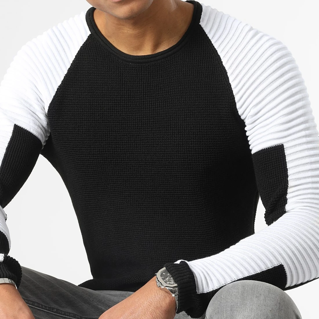 Nouveau ⭐ Pull Avec Empiecement Blanc JUM-07 Noir de LBO 🧨 4 Nouveau ⭐ Pull Avec Empiecement Blanc JUM-07 Noir de LBO 🧨 – Image 2