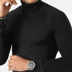 Nouveau 🎉 Pull Col Roulé Avec Empiecement Uni JUM-12 Noir de LBO ⌛ -France LBO Soldes Boutique lbo 180518 LBO 1006 JUM 12 20221128T152719 02