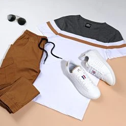 Vente flash 💯 Tee Shirt Slim Fit Tricolore 727 Anthracite Blanc Camel de LBO 🥰 -France LBO Soldes Boutique lbo 181051 FAB SHALBO 727 TPDT 20191105T163350 06