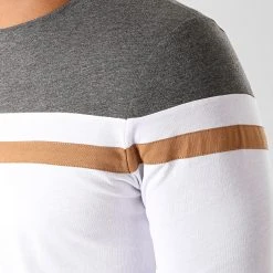 Bon marché ⌛ Tee 🛒 Shirt Manches Longues Tricolore 844 Anthracite Blanc Camel de LBO ⌛ -France LBO Soldes Boutique lbo 191695 FAB SHALBO 844 20190902T134712 03