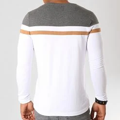 Bon marché ⌛ Tee 🛒 Shirt Manches Longues Tricolore 844 Anthracite Blanc Camel de LBO ⌛ -France LBO Soldes Boutique lbo 191695 FAB SHALBO 844 20190902T134715 05