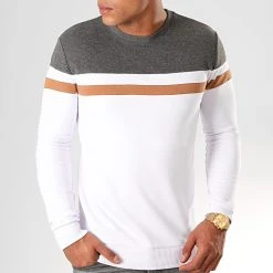 Bon marché ✔️ Sweat Crewneck Tricolore 845 Anthracite Blanc Camel de LBO 👍