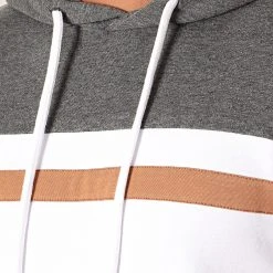 Coupon 🎉 Sweat Capuche Slim Fit Tricolore 843 Blanc Anthracite Camel de LBO 😉 -France LBO Soldes Boutique lbo 192060 FAB SHALBO 843 20190930T162823 03