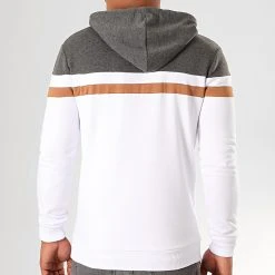 Coupon 🎉 Sweat Capuche Slim Fit Tricolore 843 Blanc Anthracite Camel de LBO 😉 -France LBO Soldes Boutique lbo 192060 FAB SHALBO 843 20190930T162825 04
