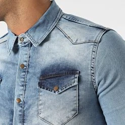 Tout neuf ✔️ Chemise Manches Longues Jean Super Skinny Fit 979 Bleu Denim de LBO 👏 -France LBO Soldes Boutique lbo 192315 FAB SHALBO 979 20220131T145153 02