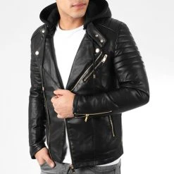 Meilleur prix ✔️ Veste Biker Avec Capuche 79716-1 Noir Doré de LBO ⌛ -France LBO Soldes Boutique lbo 194249 FAB LBO 79716 1 20191209T164549 03
