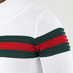 Meilleur prix 🧨 Pull Col Roulé Slim Fit Avec Bande Vert Et Rouge JUM-28 Blanc de LBO 💯 -France LBO Soldes Boutique lbo 197725 FAB LBO 1006 JUM 28 20191126T143252 02