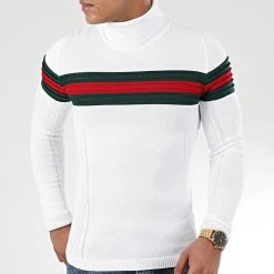 Meilleur prix 🧨 Pull Col Roulé Slim Fit Avec Bande Vert Et Rouge JUM-28 Blanc de LBO 💯 -France LBO Soldes Boutique lbo 197725 FAB LBO 1006 JUM 28 20191126T143257 03