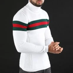 Meilleur prix 🧨 Pull Col Roulé Slim Fit Avec Bande Vert Et Rouge JUM-28 Blanc de LBO 💯 -France LBO Soldes Boutique lbo 197725 FAB LBO 1006 JUM 28 20191202T084143 05