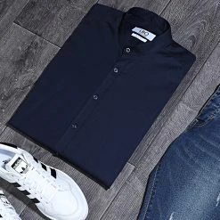 Meilleure vente ✔️ Chemise Manches Longues Col Mao Slim Fit 971 Bleu Marine de LBO 🔥 -France LBO Soldes Boutique lbo 204584 FAB SHALBO 971 20191227T081908 06