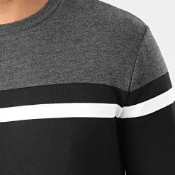 Budget ❤️ Sweat Crewneck Slim Fit Tricolore 959 Anthracite Blanc Noir de LBO 🎁 -France LBO Soldes Boutique lbo 206336 FAB SHALBO 959 20191226T121834 02