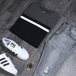 Budget ❤️ Sweat Crewneck Slim Fit Tricolore 959 Anthracite Blanc Noir de LBO 🎁 -France LBO Soldes Boutique lbo 206336 FAB SHALBO 959 20191227T090542 05