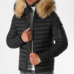 Meilleur prix ⌛ Doudoune Capuche Ultralight Avec Fourrure Noir Beige de LBO ❤️