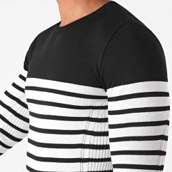 Coupon 🔔 Pull Slim Fit A Rayures JUM-45 Noir Blanc de LBO 🌟 -France LBO Soldes Boutique lbo 222393 FAB LBO 1006 JUM 45 20200811T114517 02