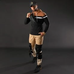 Promo 🎁 Sweat Capuche Slim Fit Tricolore 1273 Camel Blanc Noir de LBO 👍 -France LBO Soldes Boutique lbo 225843 FAB SHALBO 1273 20201231T102847 06