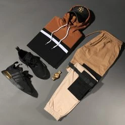 Promo 🎁 Sweat Capuche Slim Fit Tricolore 1273 Camel Blanc Noir de LBO 👍 -France LBO Soldes Boutique lbo 225843 FAB SHALBO 1273 20210104T114336 04