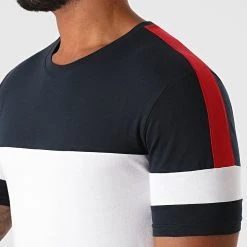 Remise 💯 Tee Shirt Oversize A Bandes 1214 Bleu Marine Rouge Blanc de LBO 👍 -France LBO Soldes Boutique lbo 226257 FAB SHALBO 1214 20200901T152210 02