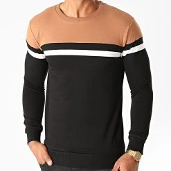 Le moins cher 😉 Sweat Crewneck Slim Fit Tricolore 1302 Camel Blanc Noir de LBO ✔️ -France LBO Soldes Boutique lbo 226261 FAB SHALBO 1302 20200922T163747 03