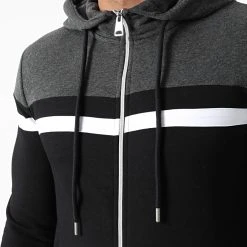 Coupon 🔥 Sweat Zippé Capuche Tricolore 1313 Noir Gris Anthracite de LBO 🤩 -France LBO Soldes Boutique lbo 226285 FAB SHALBO 1313 20201109T153545 02