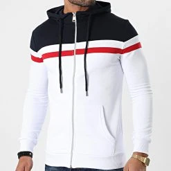 Acheter 🤩 Sweat Capuche Zippé Tricolore 1314 Bleu Marine Rouge Blanc de LBO ✨