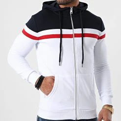 Acheter 🤩 Sweat Capuche Zippé Tricolore 1314 Bleu Marine Rouge Blanc de LBO ✨ -France LBO Soldes Boutique lbo 226288 FAB SHALBO 1314 20201111T103315 03