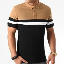 Meilleur prix ❤️ Polo Manches Courtes Piqué Tricolore 1398 Camel Blanc Noir de LBO 🥰