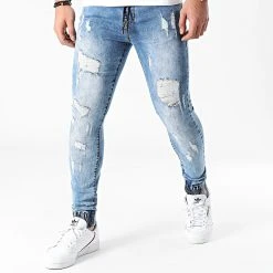 Coupon 😀 Jogger Pant Skinny 🥰 Jeans Avec Dechirures LB054J Denim Bleu Medium de LBO ⌛