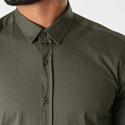 Tout neuf ✨ Chemise Manches Longues Slim Fit 1421 Vert Kaki de LBO ✔️ -France LBO Soldes Boutique lbo 235055 FAB SHALBO 1421 20201028T120630 02