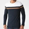 Vente flash ✨ Tee 👏 Shirt Manches Longues Tricolore 1359 Bleu Marine Camel Blanc de LBO 🛒