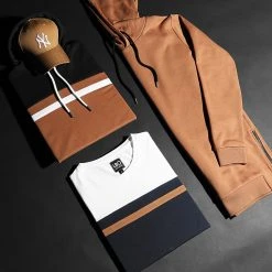 Vente flash ✨ Tee 👏 Shirt Manches Longues Tricolore 1359 Bleu Marine Camel Blanc de LBO 🛒 -France LBO Soldes Boutique lbo 235846 FAB SHALBO 1359 20201110T134901 03