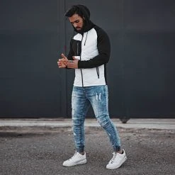 Promo 💯 Veste Zippée Capuche Bimatière 0004 Blanc Noir de LBO 👍 -France LBO Soldes Boutique lbo 236465 FAB 1070574 0004 20210201T152738 06